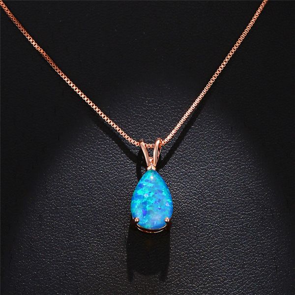 

dainty female water drop pendants necklaces charm rose gold color wedding necklaces for women cute opal stone chain necklace, Silver