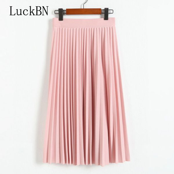 

spring autumn fashion women's skirts high waist pleated skirt solid color half length elastic skirt elegant party pink grey red, Black