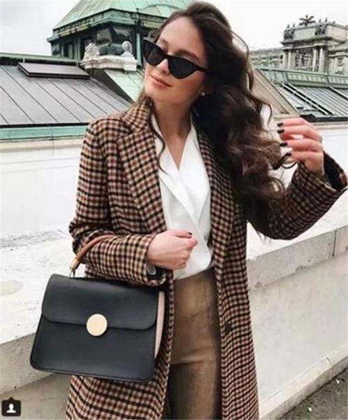 

england style plaid printed double breasted suit coat women coats autunm new women designer coat fashion, Black;brown