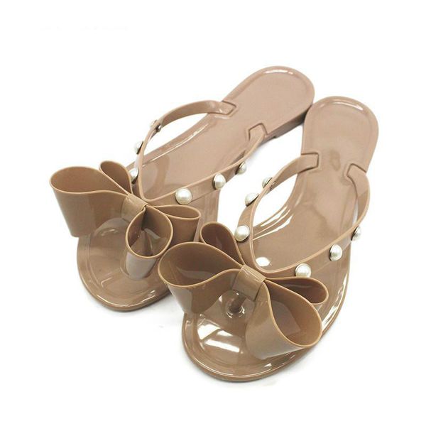 

2020 women's bow sandals slippers women beach shoes pearl flip flop home indoor floor jelly slipper summer shoes zapatos mujer, Black