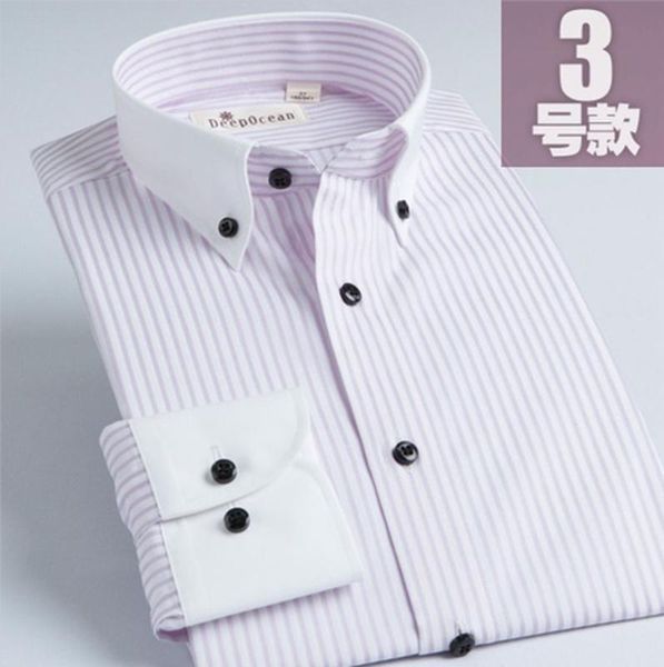 

deepocean casual shirt men's long-sleeved button korean style slim light-colored striped men's shirt, White;black