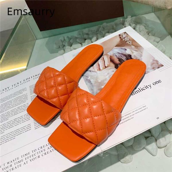 

new design 2020 sewing flat slippers women square open toe genuine leather plaited chic outwear summer shoes woman, Black