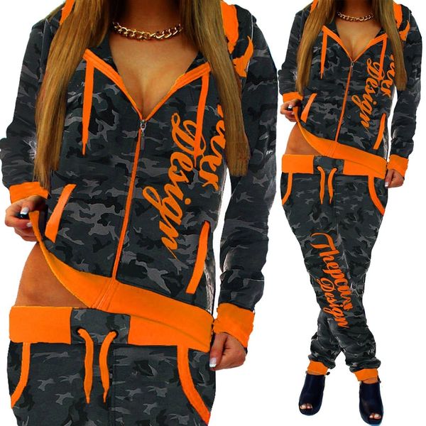 

camouflage women jogging jogging pants jacket sports suit army sportswear, Black;white