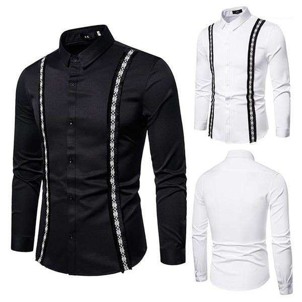 

clothes mens folk-custom shirts long sleeve lapel neck casual shirts homme designer single breasted, White;black