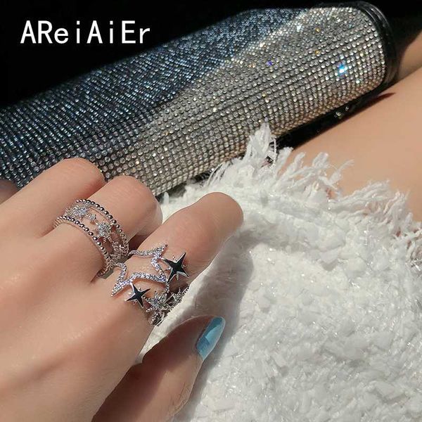 

fashion star ring adjustable opening rings for women girl minimalist jewelry index finger ring falling star party gifts, Golden;silver
