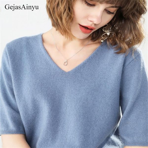 

gejasainyu2020new women sweaters cashmere sweater women knitted pullover women sweter short sleeve v-neck winter pull femme, White;black