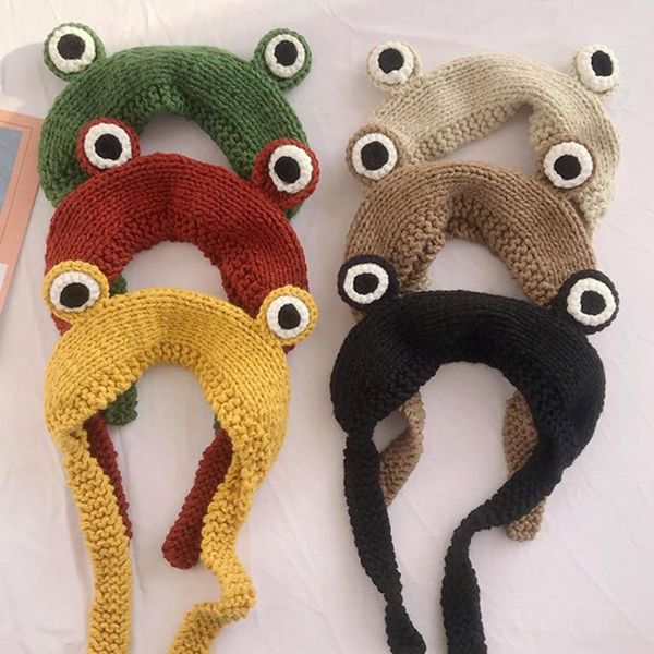 

frog baby hat with big eyes winter baby bonnet enfant knitted kids cap solid children hats for boys girls accessories 1pc, Blue;gray