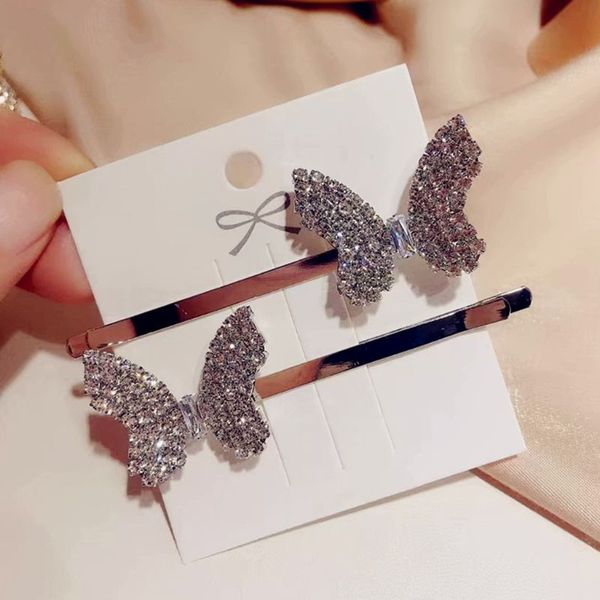

2pcs korean women elegant jewelry hair clip small rhinestone butterfly metal bobby pin wedding party side bangs barrette