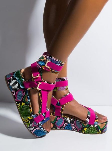 

2020 color ethnic style thick bottom flat bottom sandals large size 40-43, Black