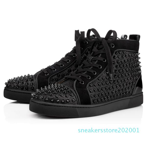 

2020 red bottom sneakers casual mens womens low high designer full spikes roller boat flats skateboard loafers luxury man woman shoe s01, Black