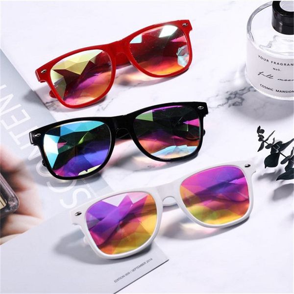 

chun kaleidoscope glasses women rave festival sunglasses men holographic glasses colorful celebrity party eyewear m139, White;black