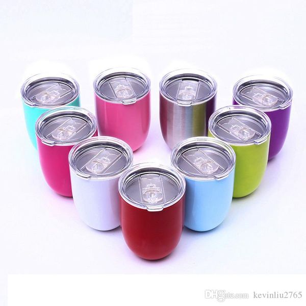 

9 styles 10oz egg shape cups stainless steel glass with lid double wall wine tumbler beer coffee mug 08