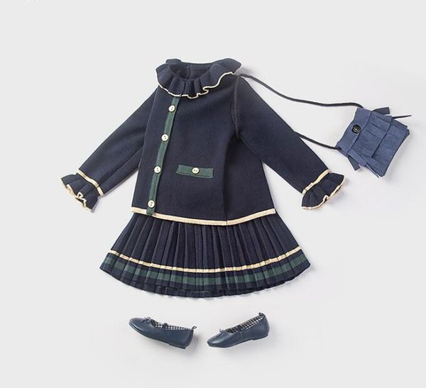 

toddler girl clothes 2019 autumn winter wool cardigan coat and knitting skirts 2 pcs sets european girls suits boutique outfits t200808, White