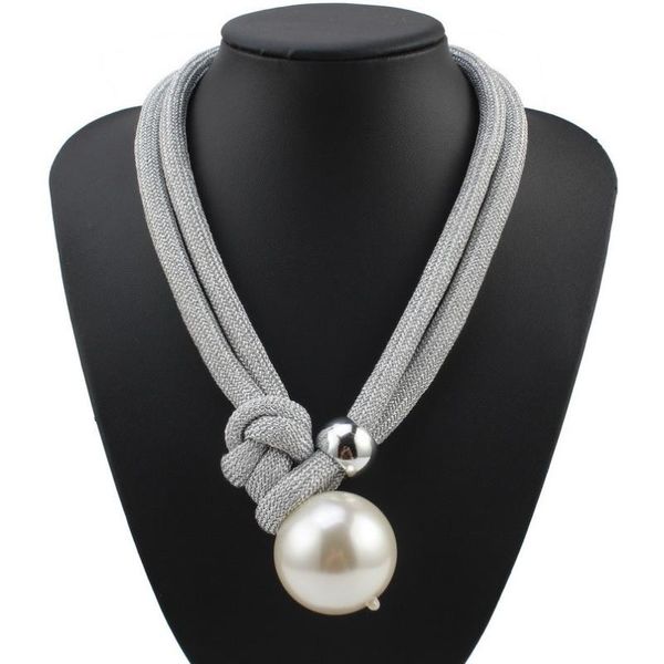 

pendant necklaces florosy handmade statement fashion big bead ball necklace for women bib multi layers long rope chain pearl, Silver