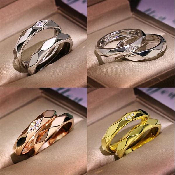 

simple fashion jewelry couple rings irregular 925 sterling siver&rose gold fill pave white zircon party women wedding band ring for men gift, Slivery;golden