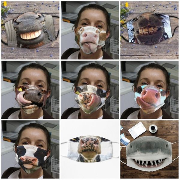 

dustproof cloth face mask cotton mascarilla ventilation personality woman man 3d digital horse pig cow shark spoof 4 5jq d2, Black