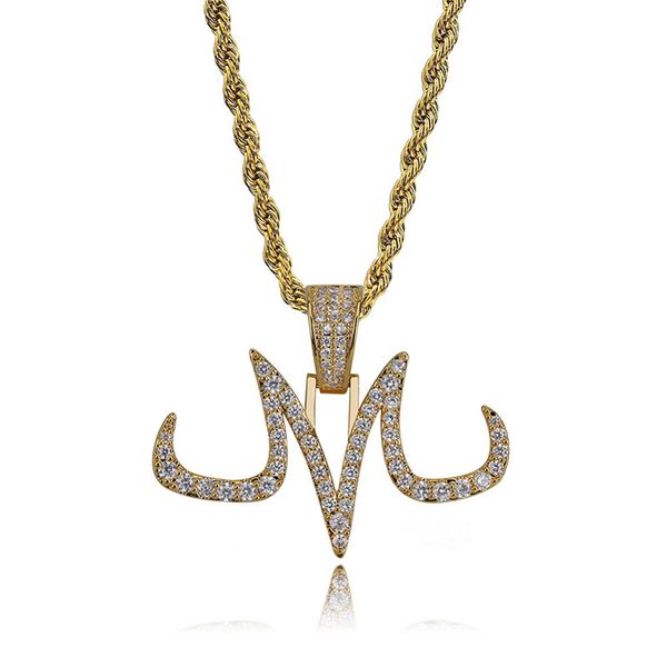 

new custom iced out majin pendant necklace mens white and gold finish chains hip hop jewelry gold silver color charms man women gift