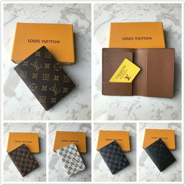 

luxury women leather passport cover credit card holder men business passport holder wallet covers for passports carteira masculina with box0, Brown;gray