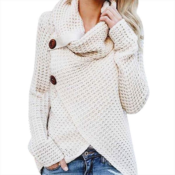 

2020 winter clothes women pull femme long sleeved irregular fashion cardigan women turtleneck button sweater female w599, White;black