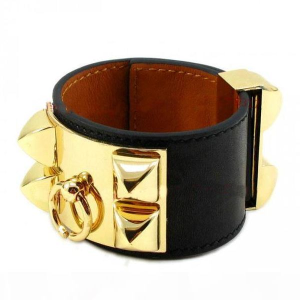 

bracelets four rivets wide leather bracelets women men gold silver cdc punk width 3.8cm bracelet fine jewelry, Golden;silver