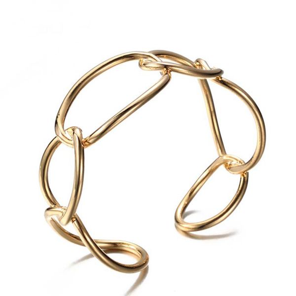 

srcoi minimalist wind oval link geometric modelling hollow bracelet exaggerated opening bangle bracelet for women girl party, Black