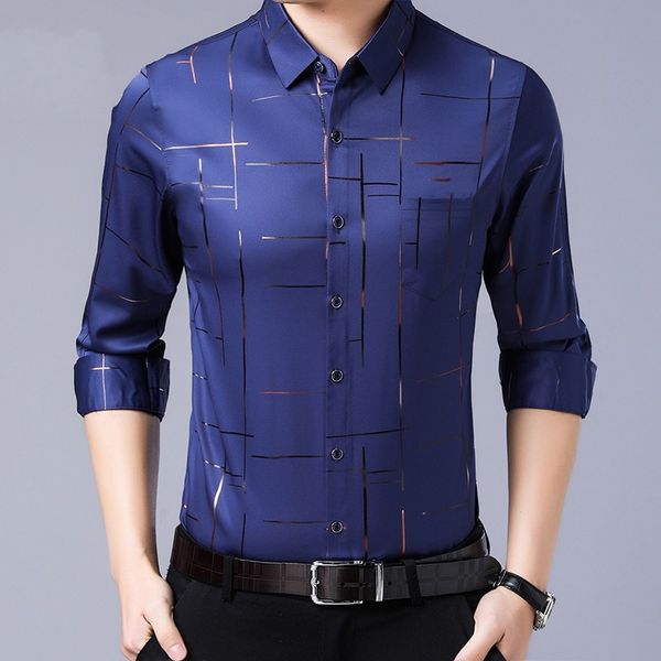 

men's casual shirts ice silk bronzing long-sleeved shirt 2021 quick-drying breathable thin business striped loose slim -4xl, White;black