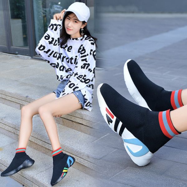 

2020 women's shoes spring and summer new high-casual shoes flat bottom camouflage korean version of breathable socks, Black