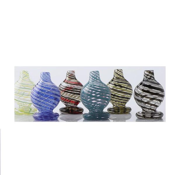 6 Raucherzubehör, neue Streifen-Klarglas-Bubble-Vergaserkappen mit freundlichen Farben, passend für XL-Quarz-Banger-Nägel, Bongs, DAB