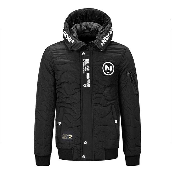 

men's winter hoodie jacket fashion fashion brand letter warm cotton-padded coat men's coat, Black;white