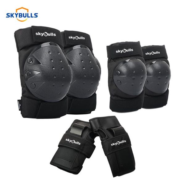 

skybulls protective gear pads knee elbow pads kneepad cycling skating wrist guards outdoor sport safety protector for adults, Black;gray
