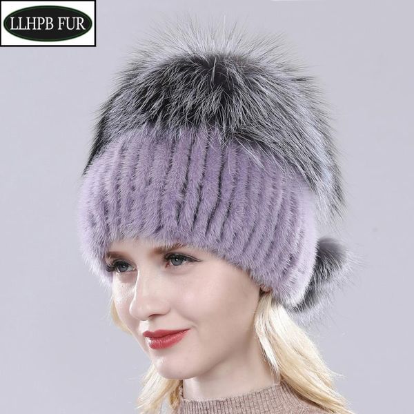 

2020 women winter luxury hand knitted real hat natural warm fur cap lady quality genuine hats, Blue;gray