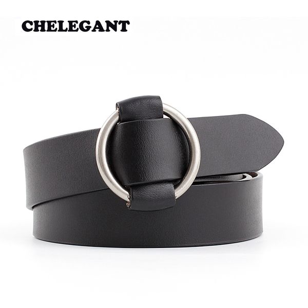 

2020 new round buckle needle-punch-women belt casual decorative trousers fashion smooth buckle belt for women, Black;brown