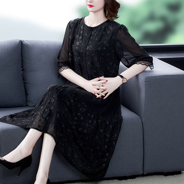 

8991 hangzhou silk women's broad lady loose high-end mulberry autumn embroidered 8991 hangzhou dress dresssilk dresswomen's broad, Black;gray