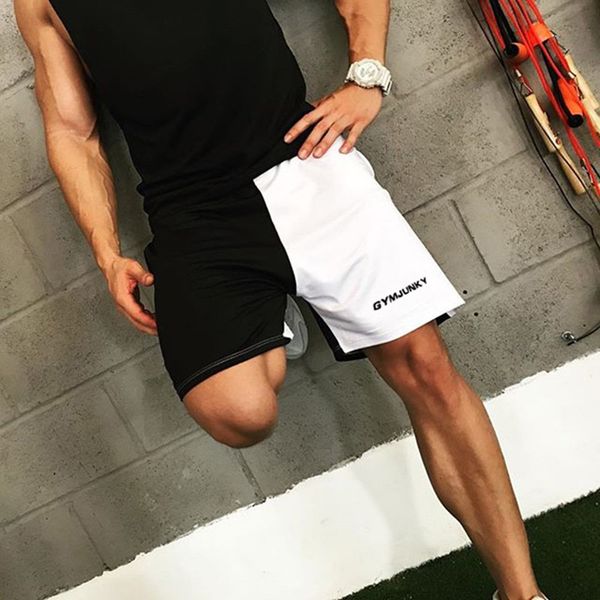 

men's shorts summer running men sport fitness gym bodybuilding short pants man linen quick dry training clothing, White;black