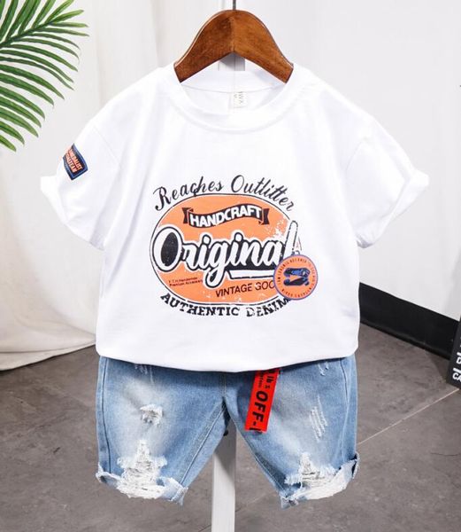 

new baby boys short sleeve sets toddler boys t-shirts and shorts summer infant playsuit children cotton clothing set 2-7years, White