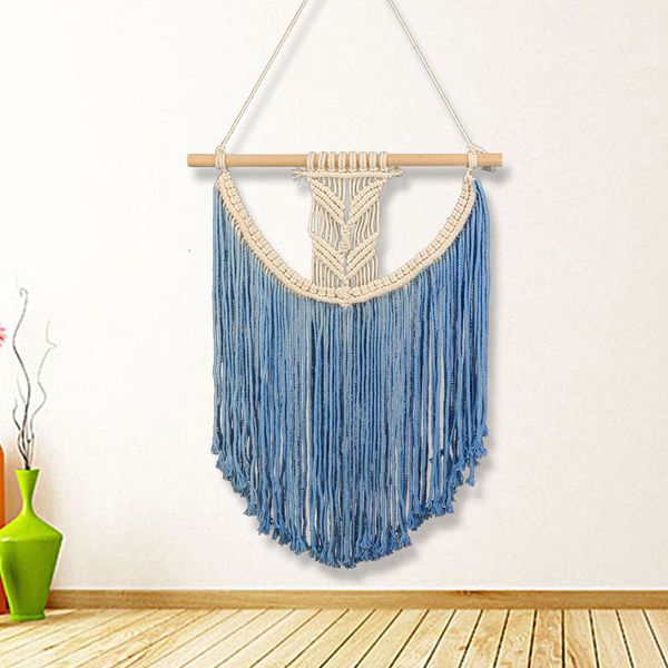 

light blue beautiful wedding decor dreamy bohemia wall carpet weaving home living room bedroom deocration tassels ms7116