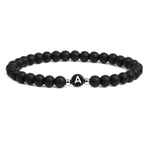 

beaded, strands natural stone beaded matte black 26 english alphabet bracelet male and female simple fashion party