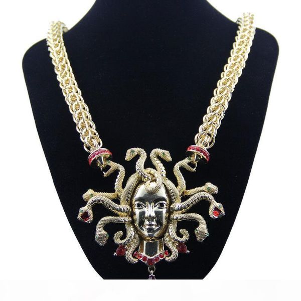 

retro nine snake head necklace female clavicle gold chain exaggeration big size charm necklace for women, Silver