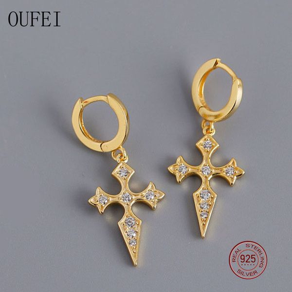 

oufei 925 sterling silver drop earrings simple fashion rhinestone earrings for women geometric cross 2020 new jewelry