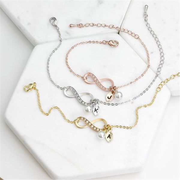 

crystal infinity love pearl letter bracelets & bangles 26 alphabet leaf initial letter bracelet couple jewelry love gift, Black