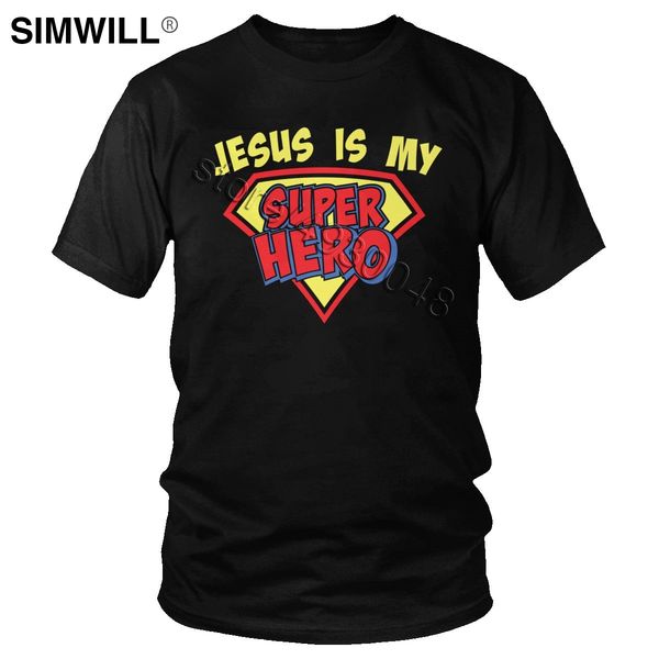 

funny jesus is my superhero t-shirt men short sleeved 100% cotton tee christianity faith tshirt cool christian gift t shirt