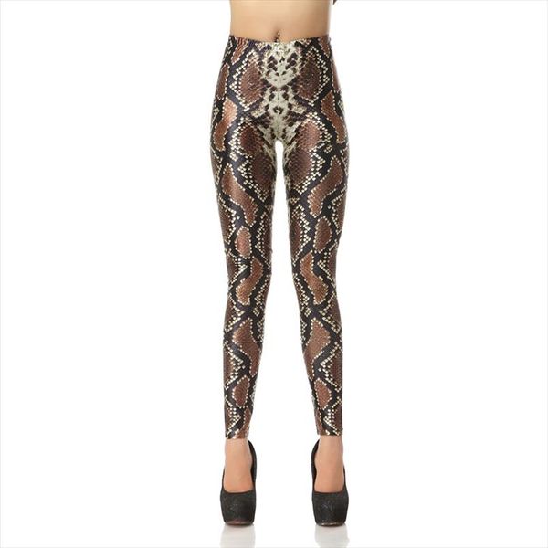 

snake skin leggings 3d print women slim fitness leggings high waist elastic causal leggings plus size leggins mujer, Black