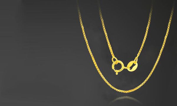 

chains fancy 18k real true gold rose/yellow/white box chain necklace for women girl au750 solid genuine link fine wedding jewelry gift, Silver