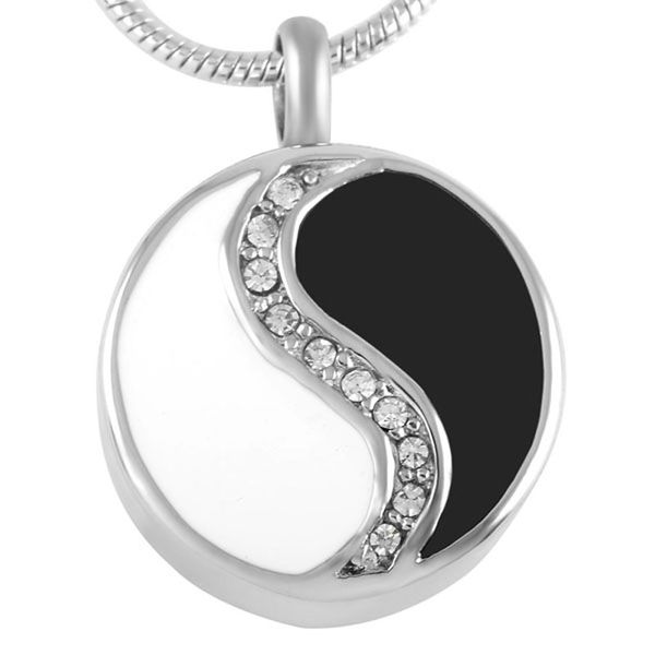 

ijd8277 yin and yang cubic casket stainless steel cremation for ashes pendant necklace for men and women jewelry, Silver