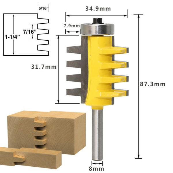 

1/4 8 1/2" shank rail reversible finger joint glue router bit cone tenon woodwork cutter power tools wood router cutter