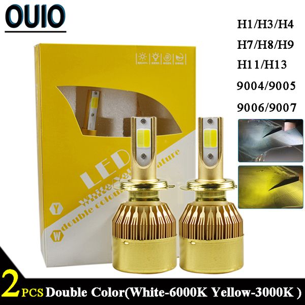 

double color led bulbs h4 h7 h11 car headlight h3 h8 h9 fog light 9012 9004 9005 9006 9007 12v headlamp white yellow auto lights