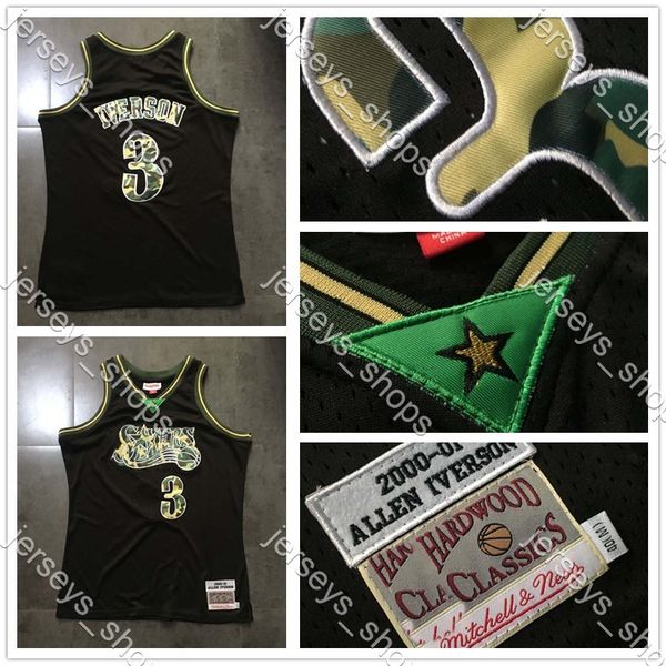 

пережиток # 13; 76ers 3 allen айверсон mitchell ness 2000-01 hardwoods classics аутентичного баскетбол джерси army green, Black;red