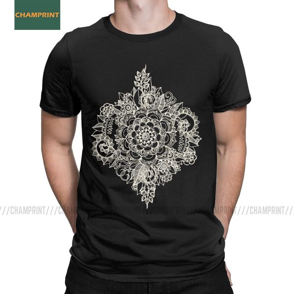 

men's t-shirts cream floral moroccan mandala cotton tee shirt short sleeve geometry watercolor chic flower romantic t shirt