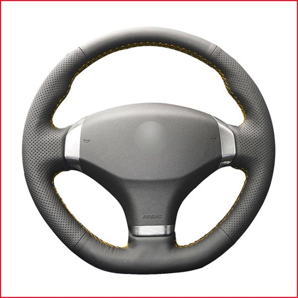

mewant black artificial leather car steering wheel cover for 2013 408 accessories