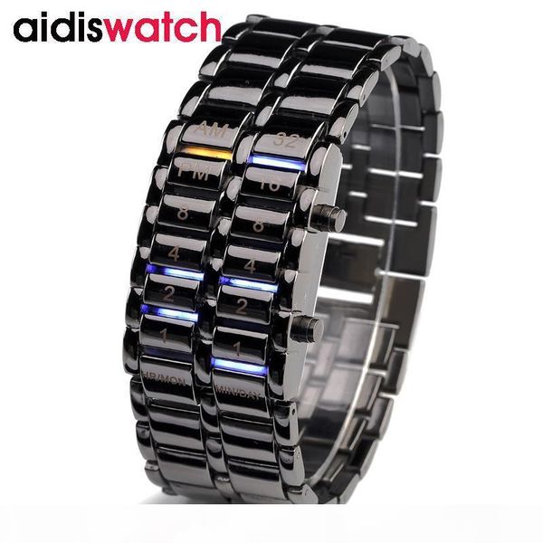 

men led watch waterproof led electronic watches stainless steel bracelet wristwatch luminous outdoor sport watch men, Slivery;brown
